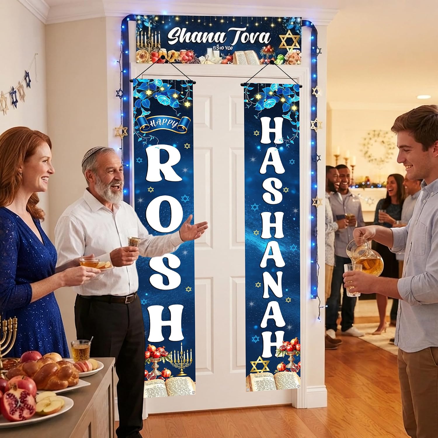 Rosh Hashanah Decorations 3Pcs Shana Tova Banner Blue Jewish New Year Sign
